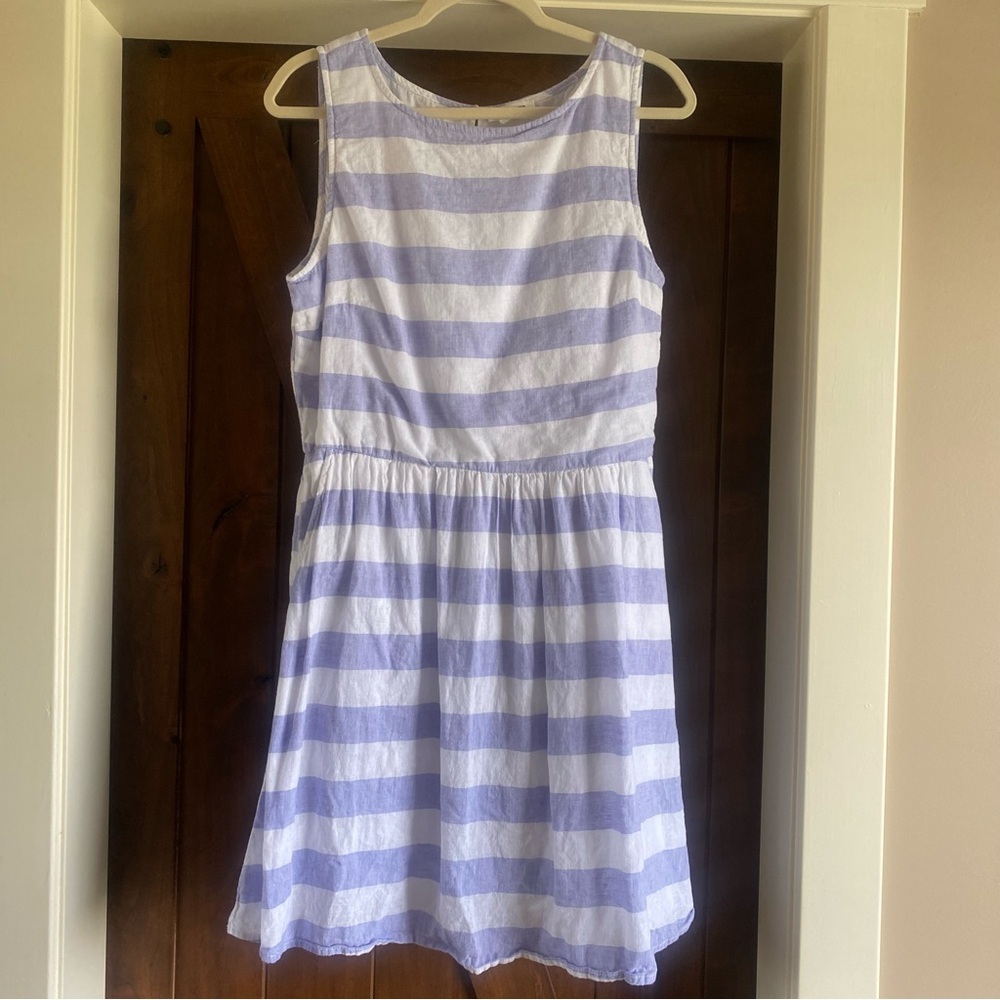 Beach Lunch Lounge Lined Linen Blend Purple Stripe Dress Size Large Summer